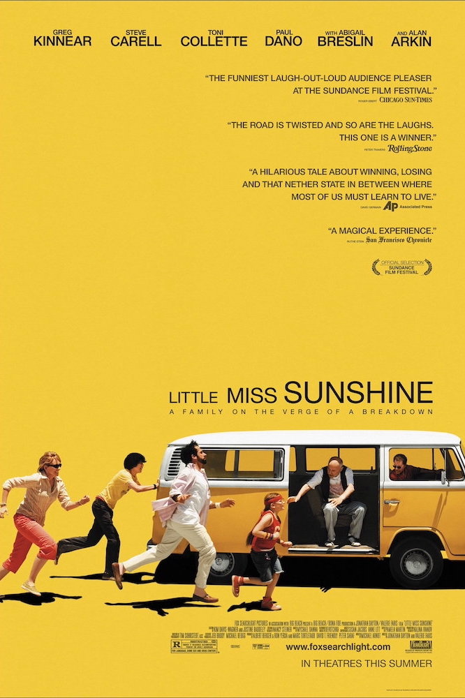 Little Miss Sunshine promotional poster - a group of people run into a yellow van