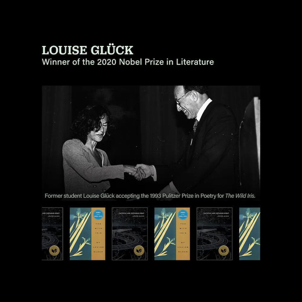 Photo of Louise Glück accepting award. Caption: Louise Glück: winner of the 2020 Nobel Prize in Literature
