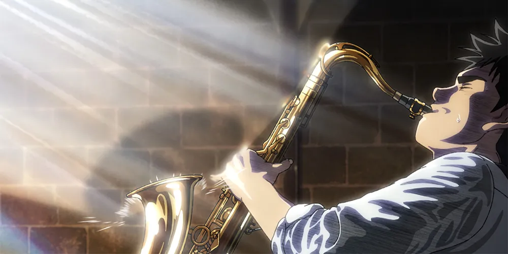 man playing saxaphone