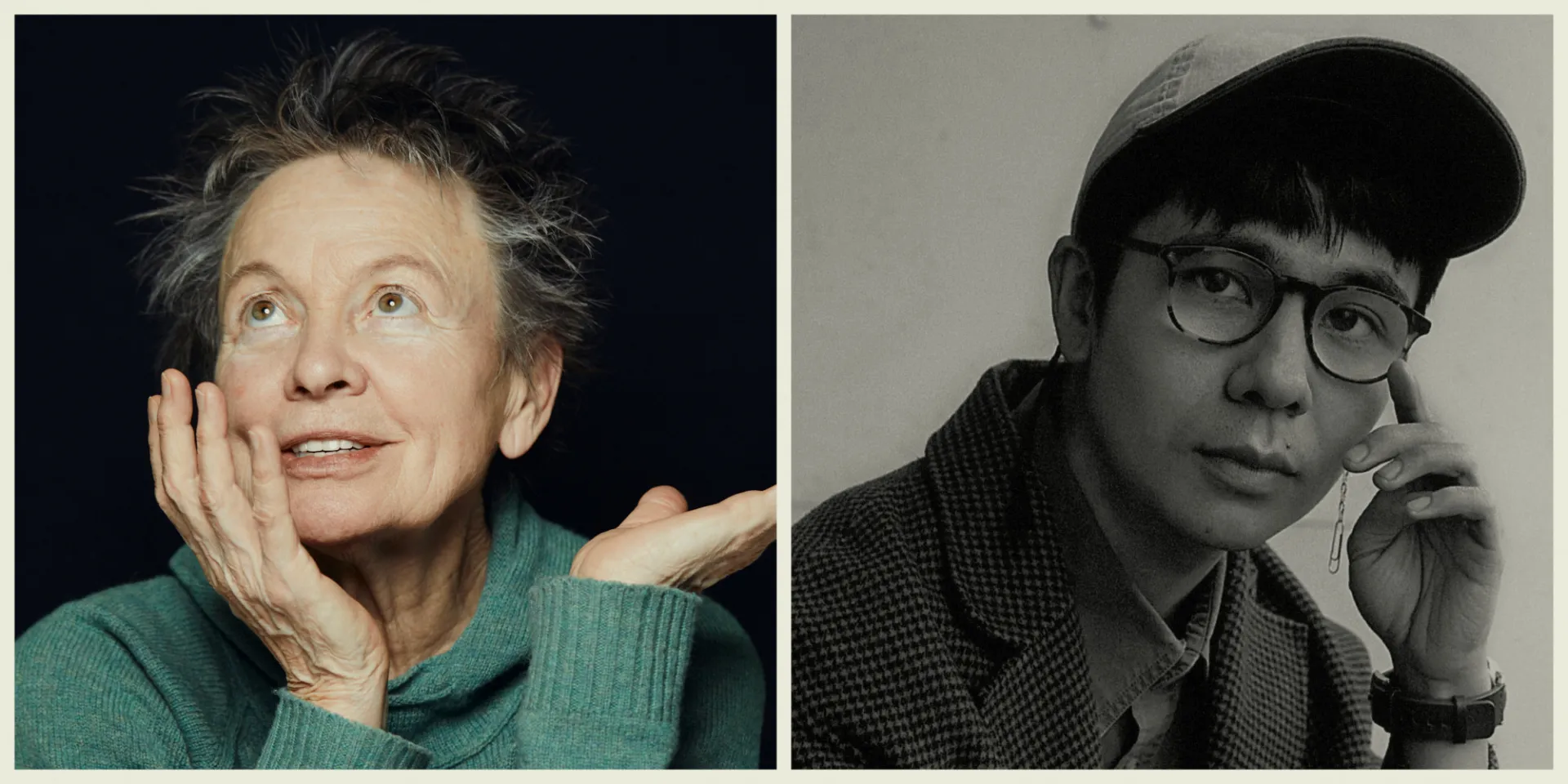 Headshots of Laurie Anderson (left) and Ocean Vuong (right)