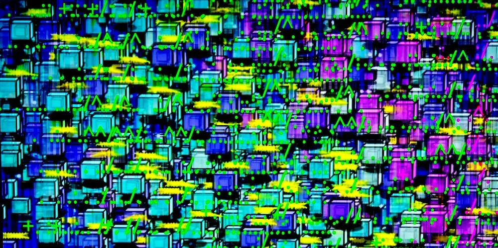 illustration of many small multi-color cubes