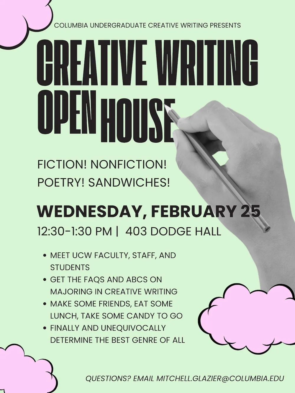 poster for Creative Writing Open House