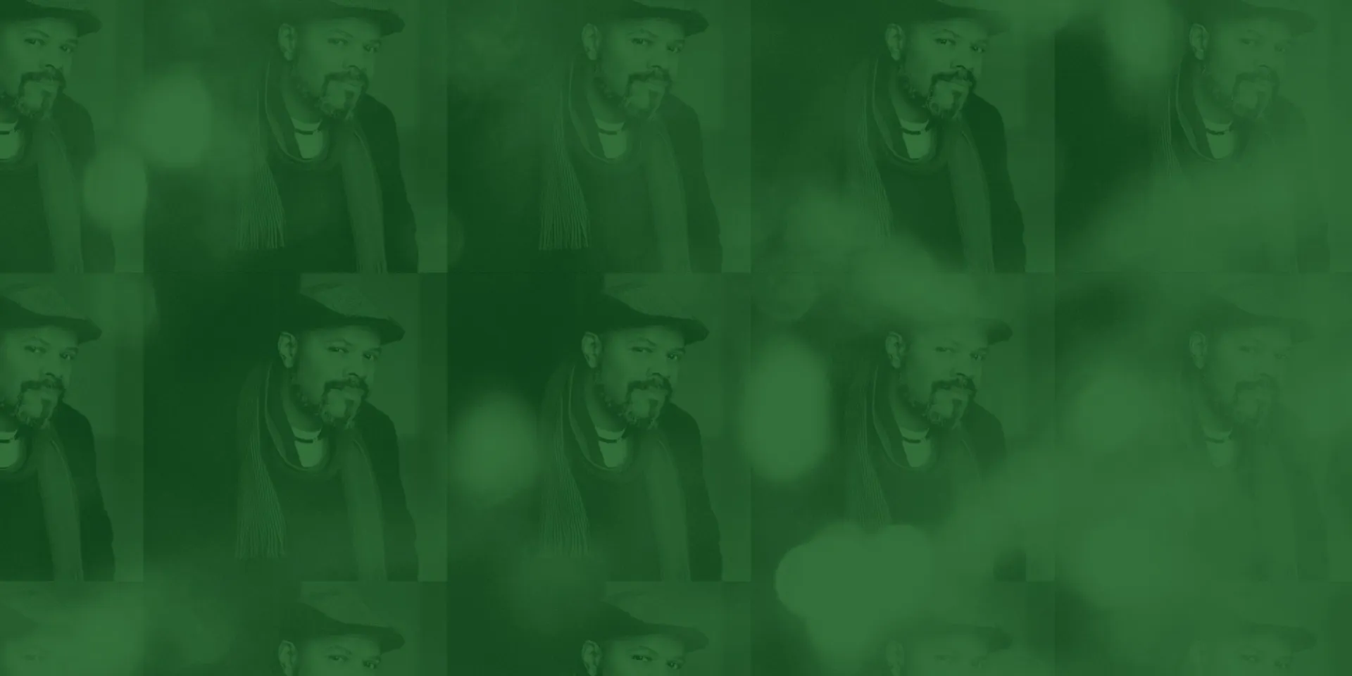 repeated photo of John Keene with green tint