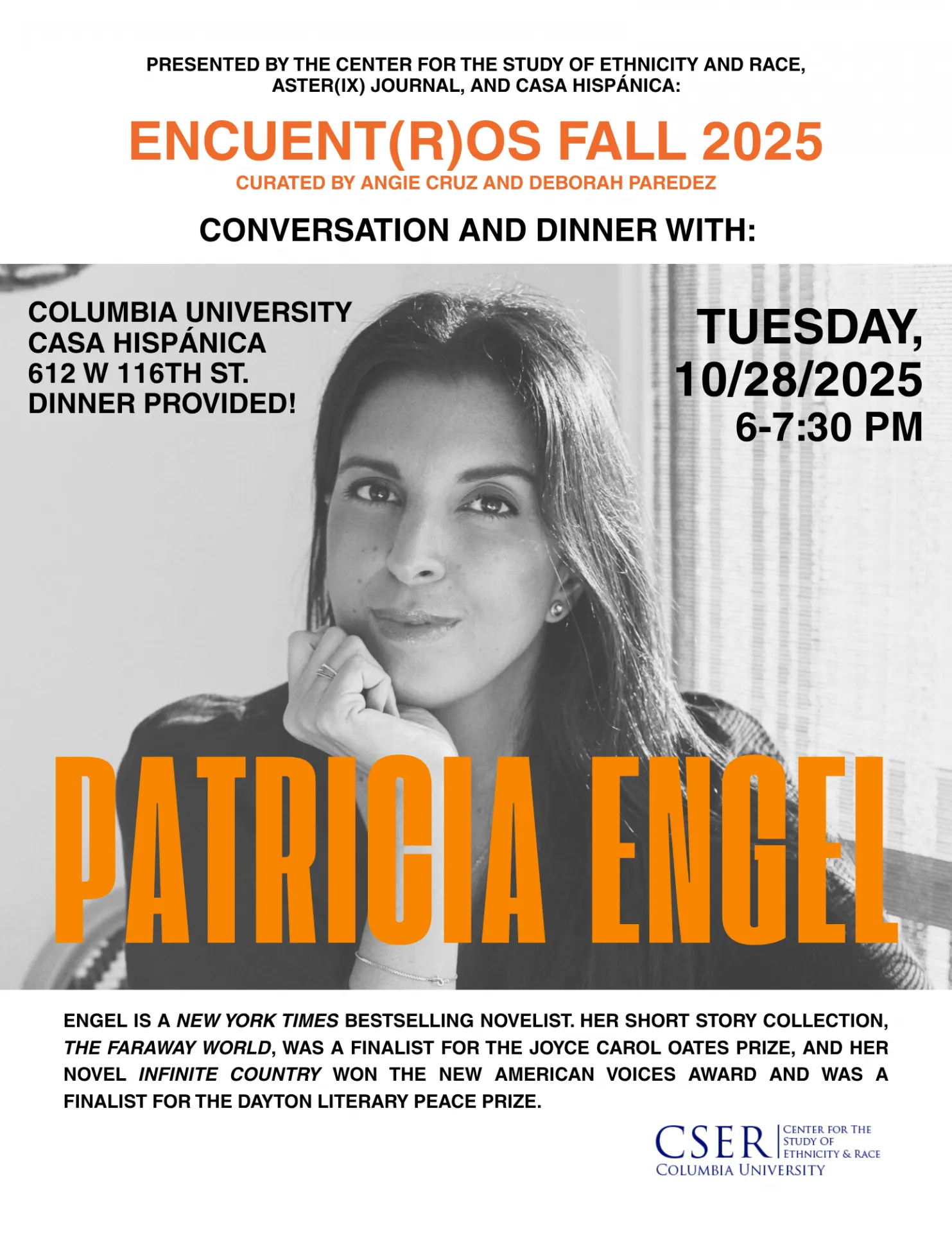 poster featuring headshot of Patricia Engel