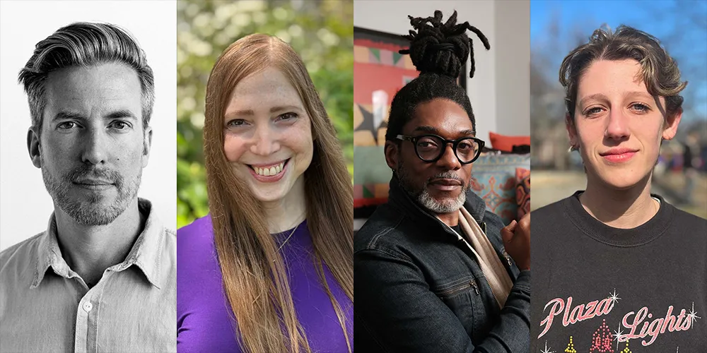 writers CJ Evans ’08, Jennifer Franklin ’96, Rodney Terich Leonard ’18, Emily Simon ’21