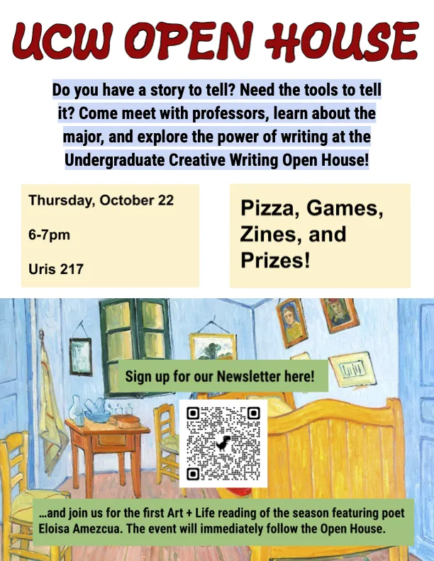 Poster for Undergraduate Creative Writing Open House.