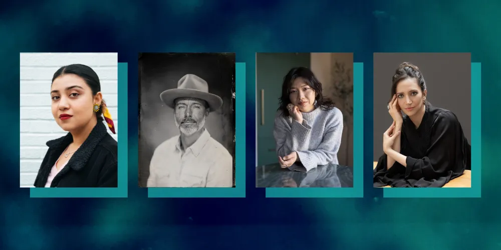 Left to right: Headshots of Mansi Dahal, Adam O. Davis, Mina Khan, and Avia Tadmor.