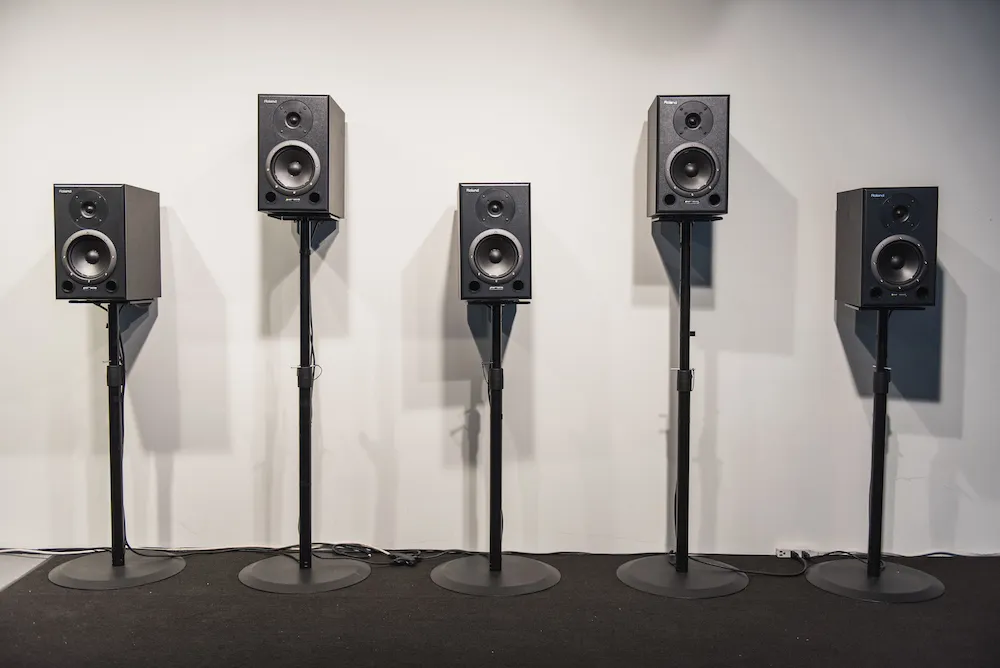 art installation of speakers