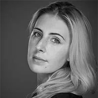 black and white photo of blonde woman
