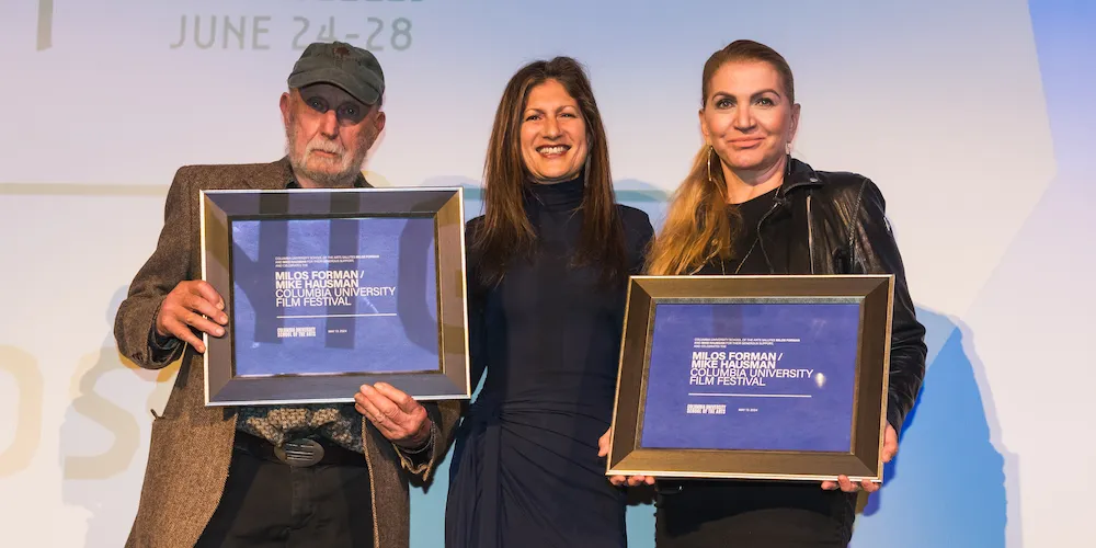 three people with two frames
