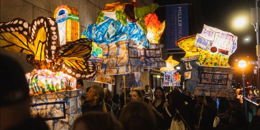 Glowing paper lanterns of various designs 