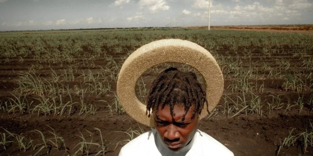 still from film of man in a field