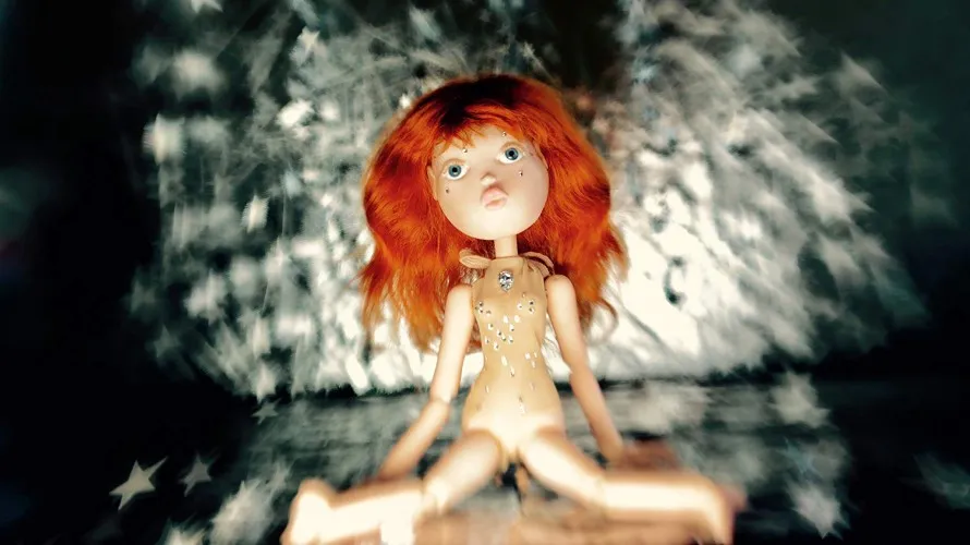 A creepy doll with a distorted background.