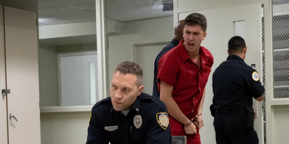 Still from 'Semper Fi' a man shouts at a policeman.