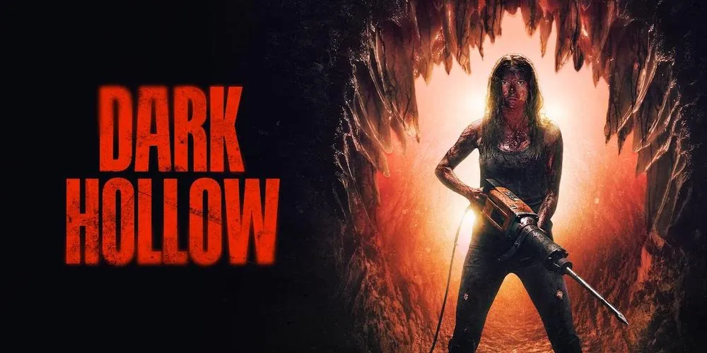 Still from the movie 'Dark Hollow,' featuring a woman holding a power tool. 