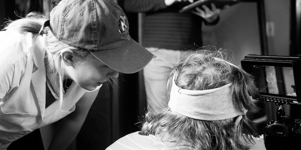 Gina Hackett on set