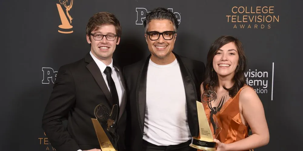 Left to right: writer/director Zack Morrison ‘18, award presenter Jaime Camil, producer Taylor Ortega ‘18
