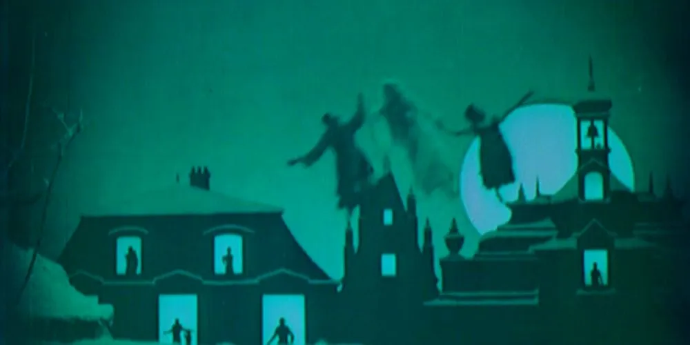Green screenshot of an old silent movie. 