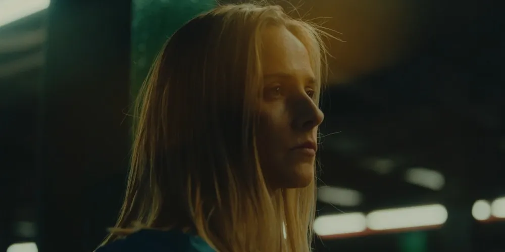 Close-up shot of a blonde woman
