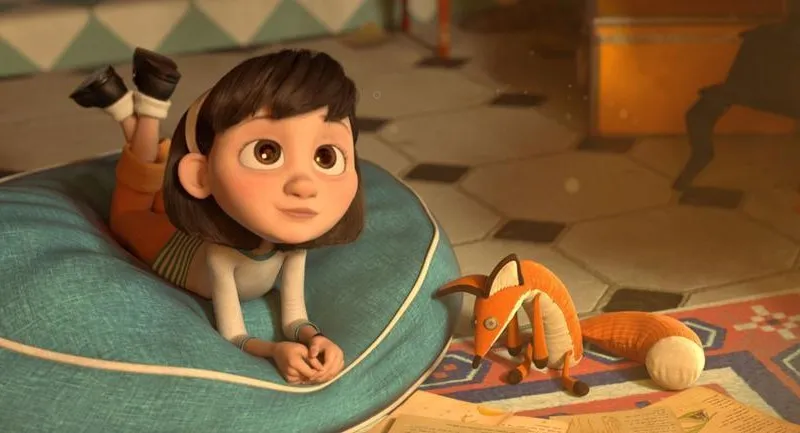animated child with stuffed fox toy