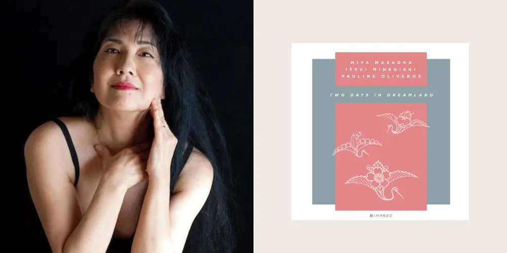 Head shot of Miya Masaoka with album cover. 
