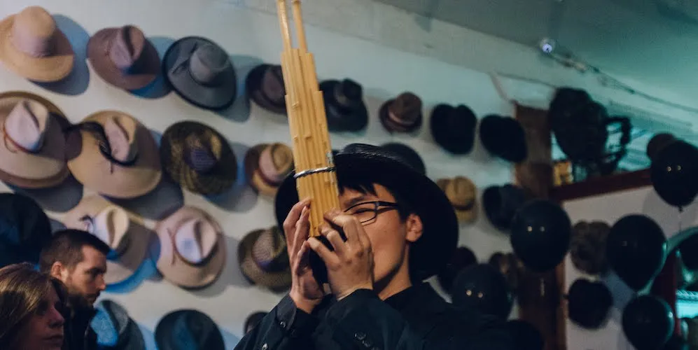 Chatori Shimizu '16 plays the shō, a wooden wind instrument
