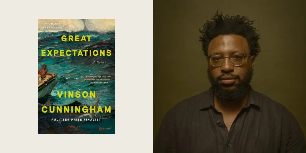 Book cover for 'Great Expectations' next to headshot of Vinson Cunningham