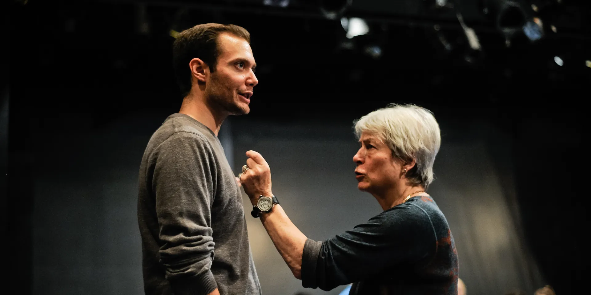Photo of Kristin Linklater working with an actor.