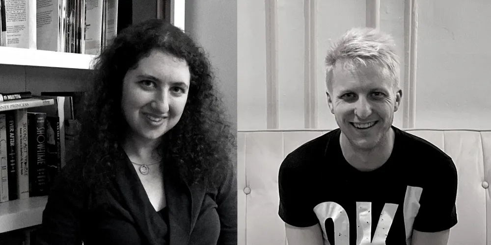 Headshot in black and white of Lynn Spector and Robbie Armstrong.