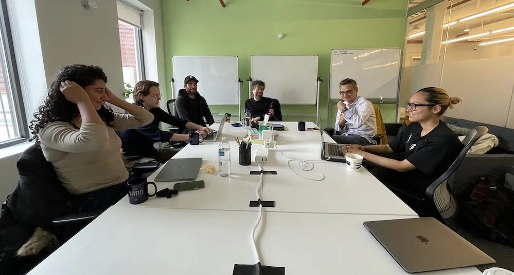 Writers at a table