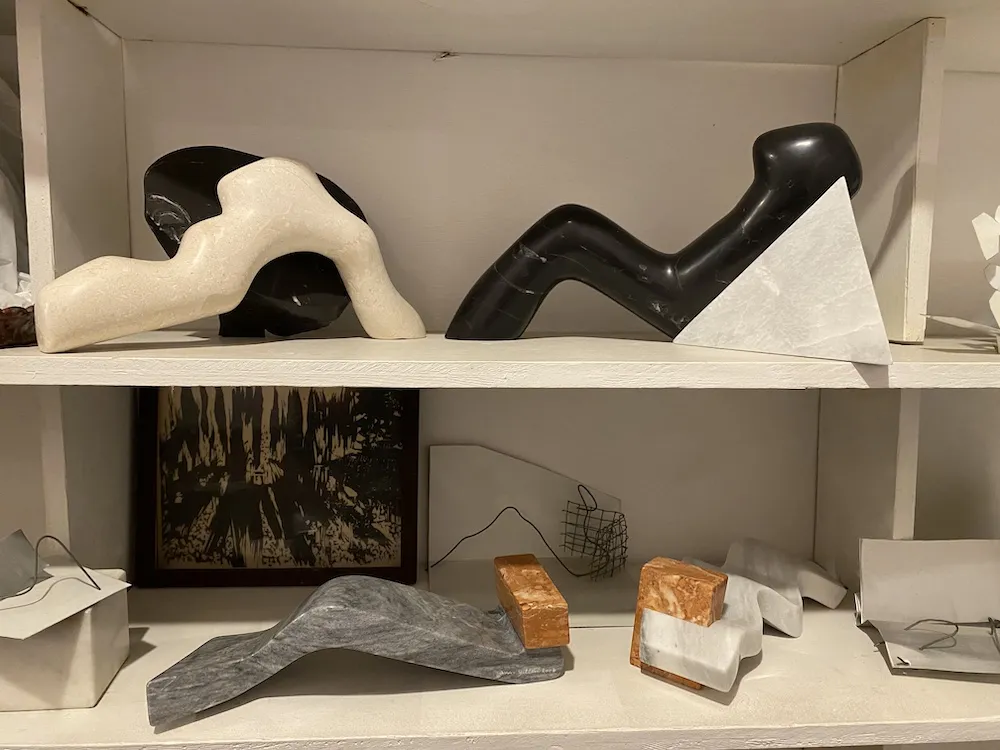 Small pieces of marble and works in progress in Ann Gillen's studio
