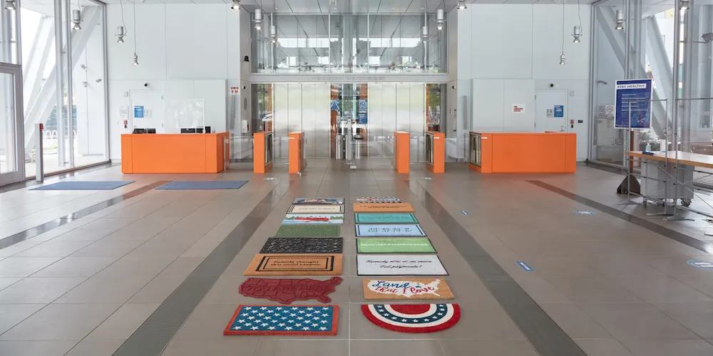 Sophie Kovel, 'Untitled (Welcome),' (Flocked coir, carpeted rubber-backed, and waterhog doormats, dimensions variable. 2018–21. )