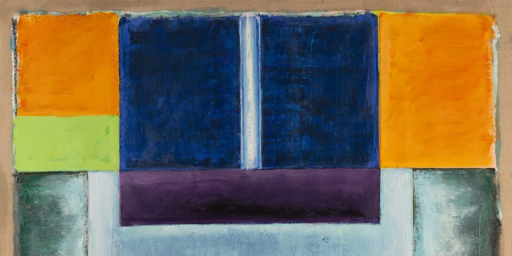 Oil painting with squares of different colors.