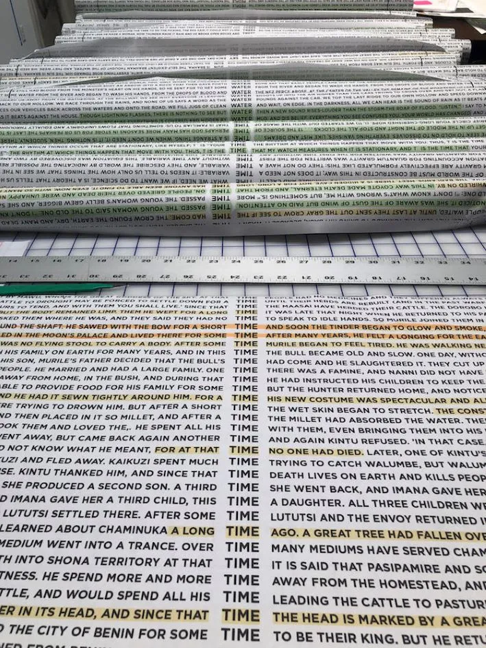 Close up of paper with the text from art exhibit.