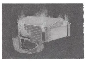 black and white image of small building