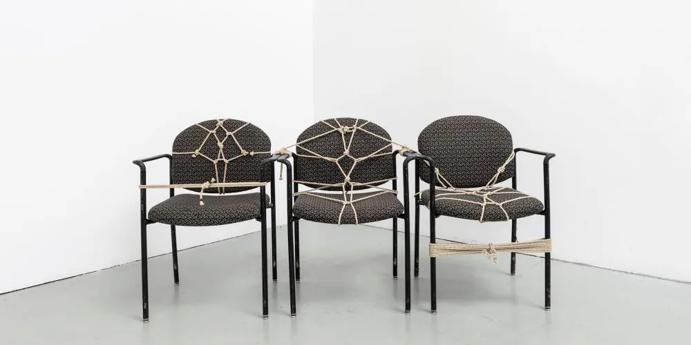 'Formative Systems' | 2019 | 16 x 32 x 71 in | hemp rope, waiting room chairs
