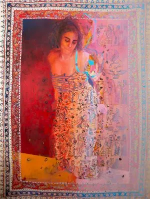 colorful image of woman on tapestry