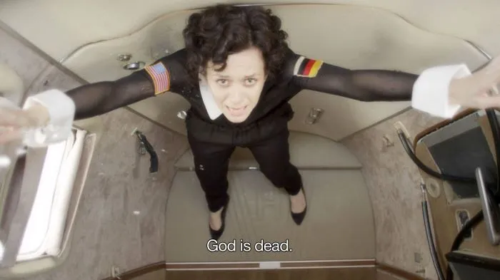 Woman in zero gravity inside a plane.