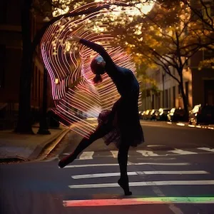 Ballet dancer on crosswalk. 