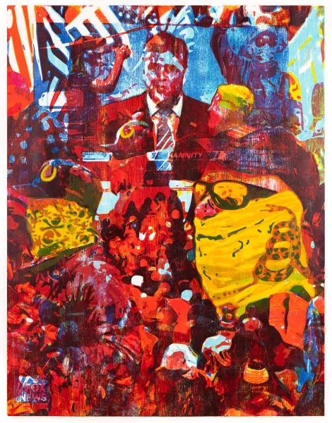 artZorawar Sidhu and Rob Swainston, "December 12" (multi-color woodblock print on paper, 57.5" x 45.25," 2021)