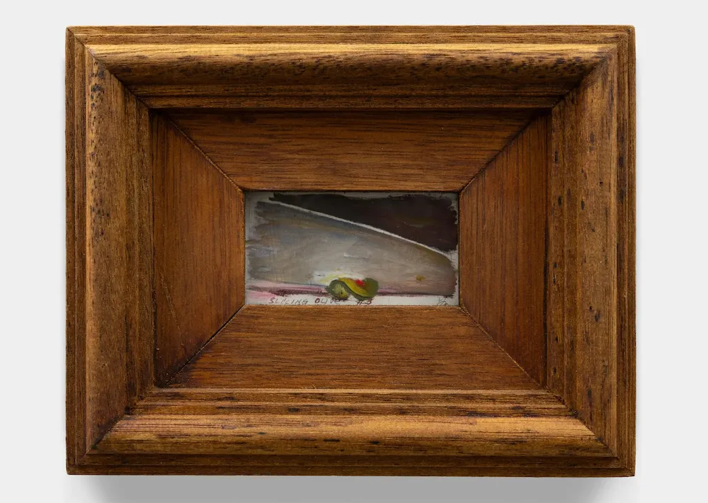 watercolor painting, brown frame, blade and olive