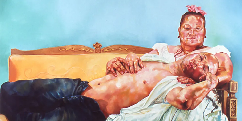 David Antonio Cruz, 'Puerto Rican Pieta en la calle de la Fortaleza,' (Oil on canvas with wood frame, 70 × 72 inches, 2006). Collection of El Museo del Barrio, New York. Museum purchase through a gift from the Jacques and Natasha Gelman Foundation. 