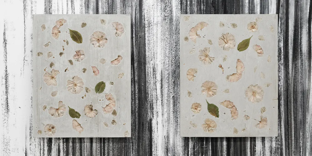 artwork that feature concrete slabs with cherry blossoms