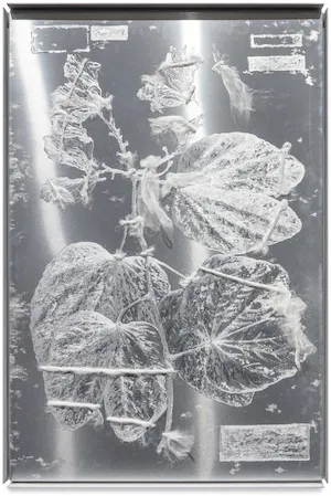 artwork that features engraving of plant material
