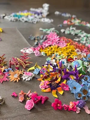 detail image of hand-sculpted clay polymer flowers