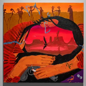 Painting of figures in the landscape. 