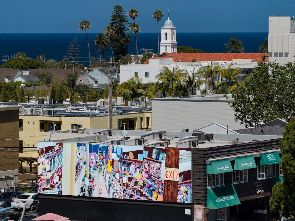 Cityscape with mural. 