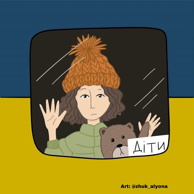Drawing of girl in window