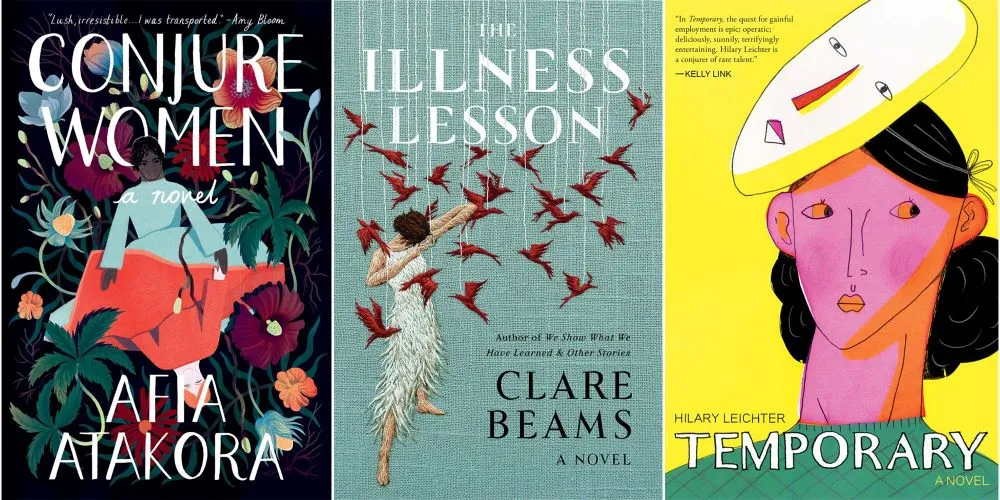 Book covers, left to right: 'Conjure Women' 'The Illness Lesson' 'Temporary'