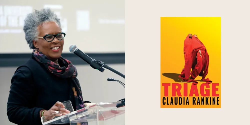 photo of Claudia Rankine next to book cover for 'Triage'